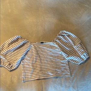 Ann Taylor Cream and White Puff Sleeve Blouse